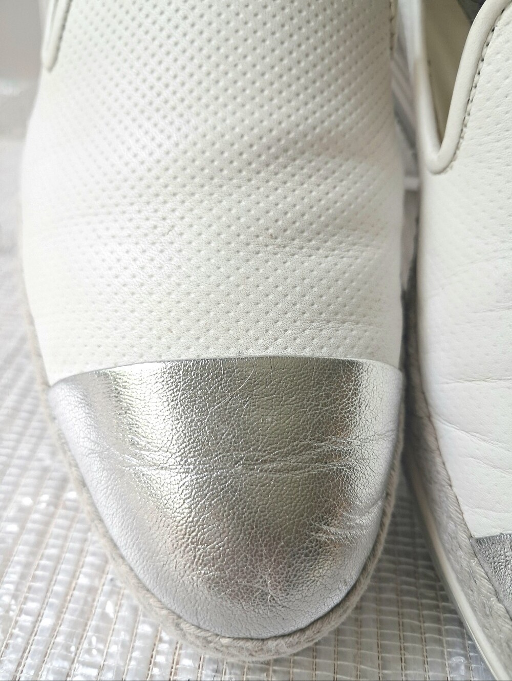 Paul Green Joaquin Espadrille Slip-on Leather Loafers Women's 7.5 White/Silver - Picture 3 of 15